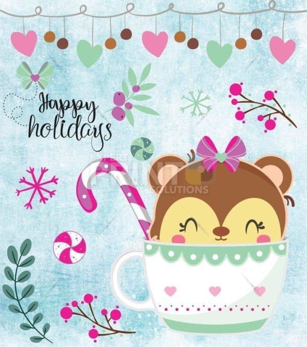 Christmas - Sweet Teacup Animals #1 - Happy Holidays Dishwasher Sticker