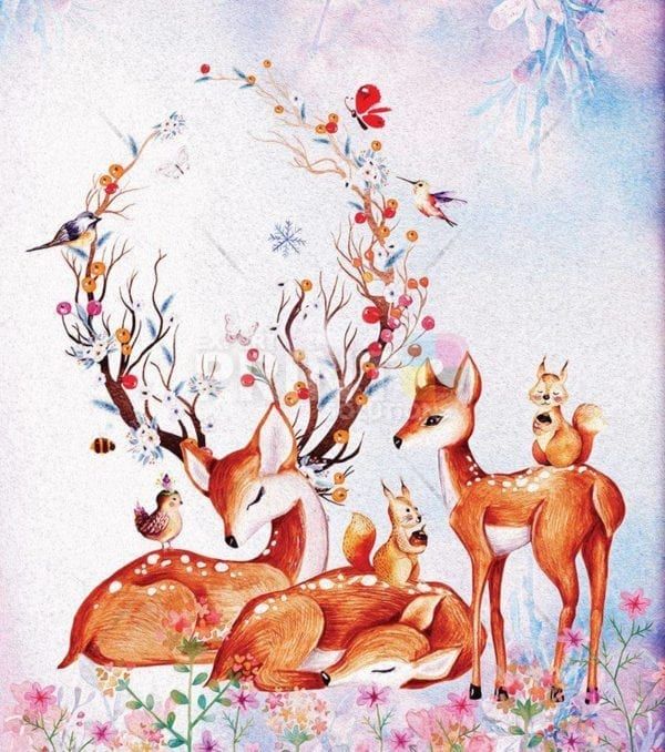 Beautiful Flower Deer Family #3 Dishwasher Sticker