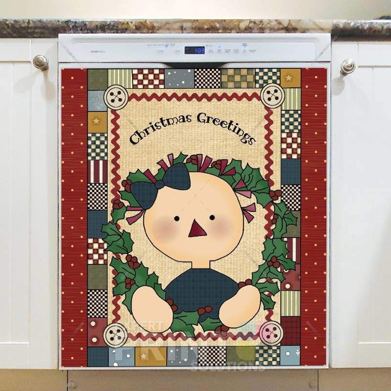 Prim Raggedy Christmas #4 - Christmas Greetings Dishwasher Sticker