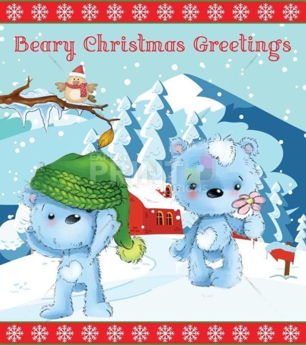 Blue Teddy Bears' Holiday #3 - Beary Christmas Greetings Dishwasher Sticker