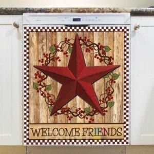 Primitive Country Folk Barn Star #6 - Welcome Friends Dishwasher Sticker
