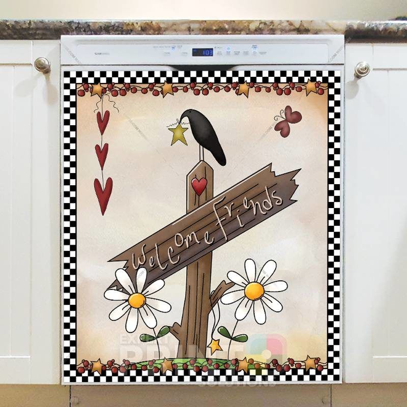 Primitive Country Folk Design #16 - Welcome Friends Dishwasher Sticker