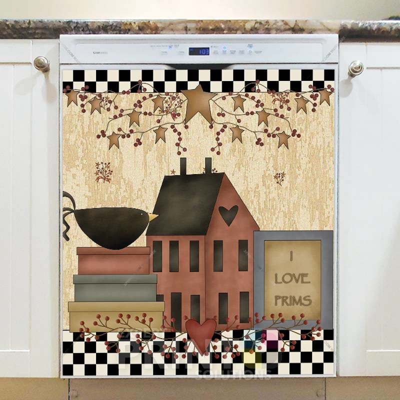 Primitive Country Folk Design #10 - I Love Prims Dishwasher Sticker