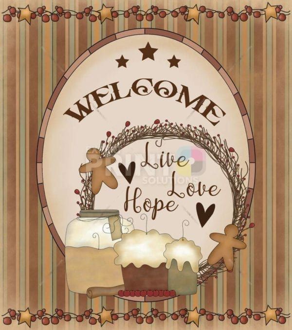 Primitive Country Folk Design #1 - Welcome - Live Love Hope Dishwasher Sticker