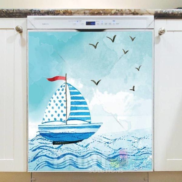 Cute Blue Sailboat Dishwasher Sticker