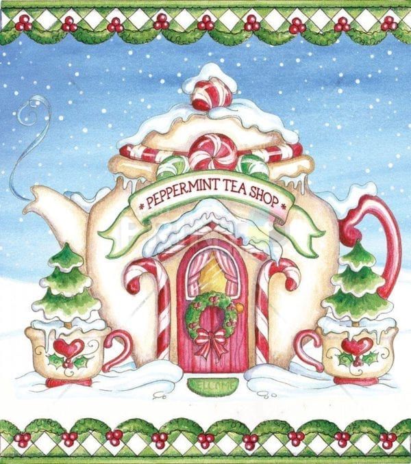 Christmas - Santa's Village #5 - Peppermint Tea Shop Dishwasher Sticker