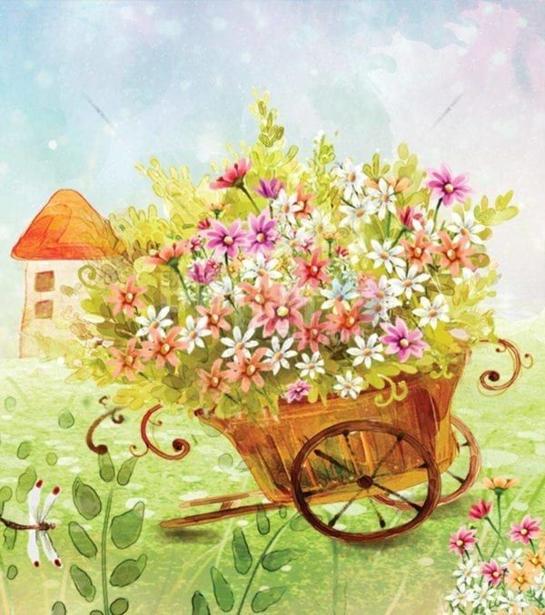 Little Cart with Lots of Flowers Dishwasher Sticker