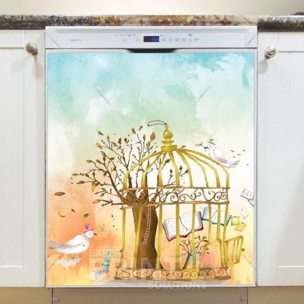 Fantasy Birds and Birdcage Dishwasher Sticker