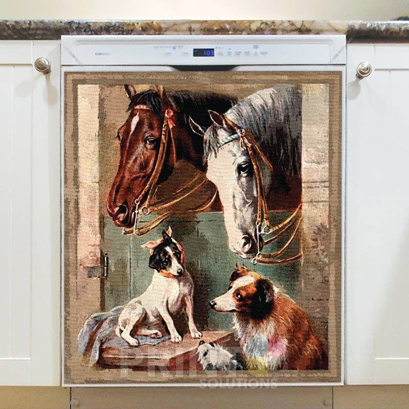 Cute Farm Dogs and Horses #2 Dishwasher Sticker