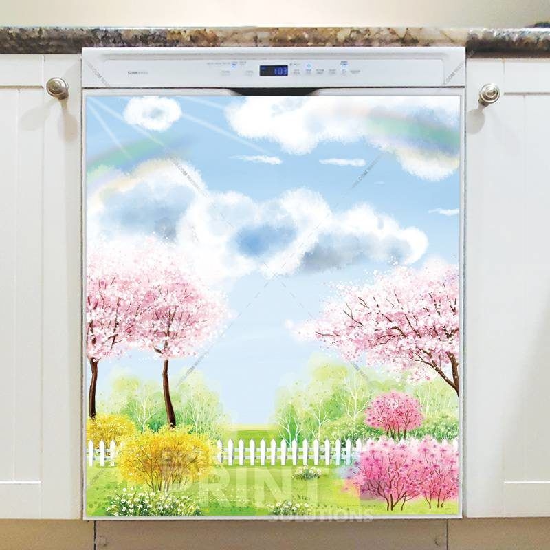Spring Garden with White Fence Dishwasher Sticker