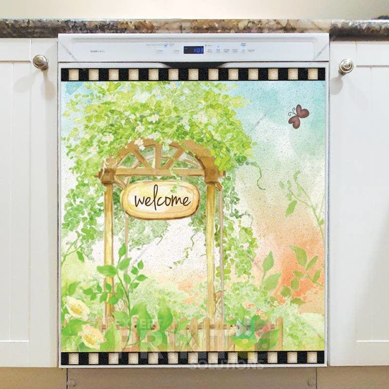 Cute Garden Gate - Welcome Dishwasher Sticker