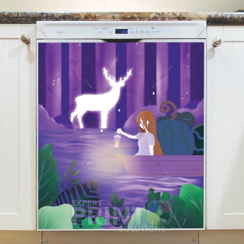 White Deer and Fairy Dishwasher Sticker