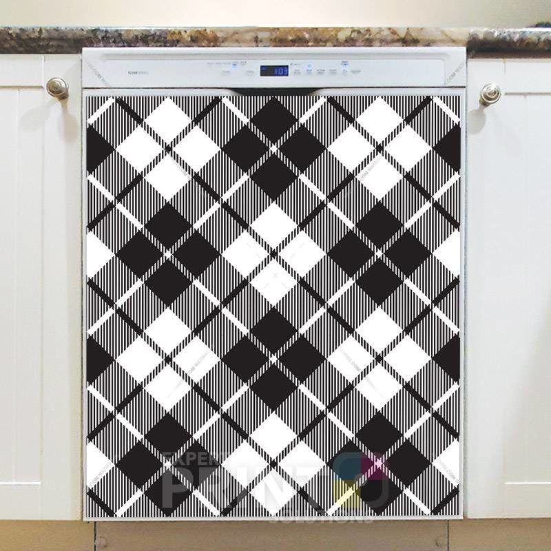 Black and White Buffalo Plaid Pattern Dishwasher Magnet