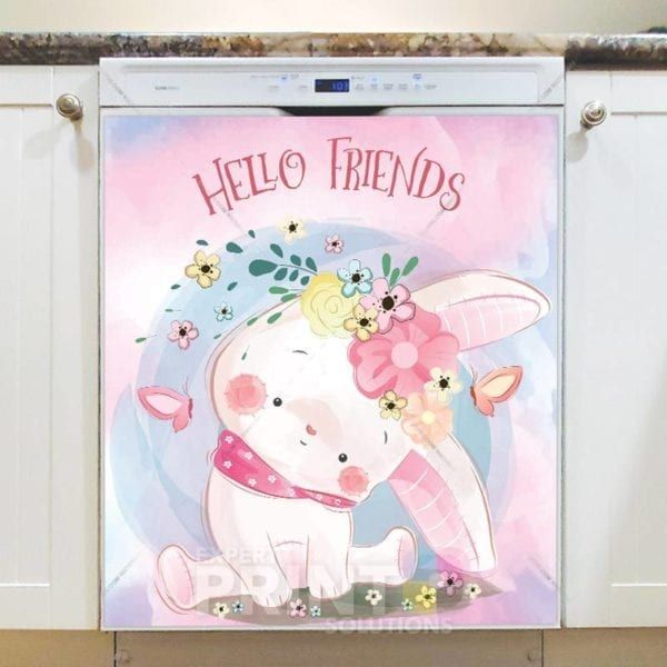 Pink Bunny and Butterflies Dishwasher Magnet