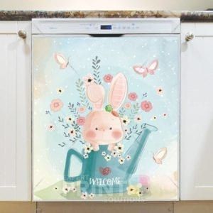 Pink Bunny in a Watering Can Dishwasher Magnet
