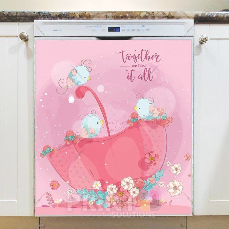 Cute Birds in a Pink Umbrella Dishwasher Magnet