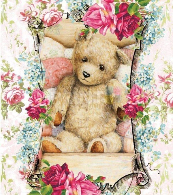 Vintage Teddy Bear and Roses #1 Garden Flag