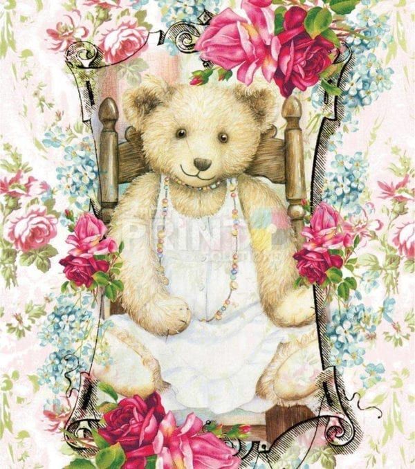 Vintage Teddy Bear and Roses #3 Garden Flag