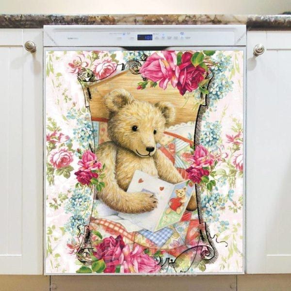 Vintage Teddy Bear and Roses #6 Dishwasher Magnet