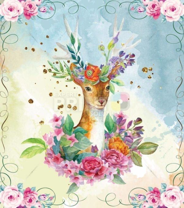 Pretty Flower Deer Garden Flag