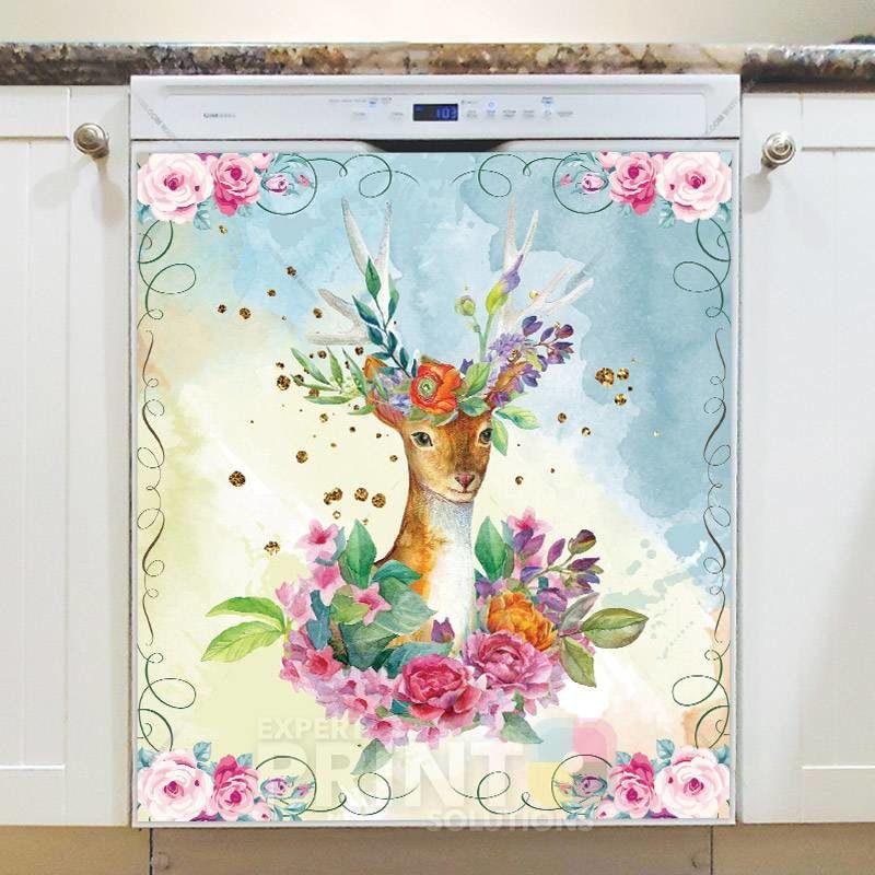 Pretty Flower Deer Dishwasher Magnet