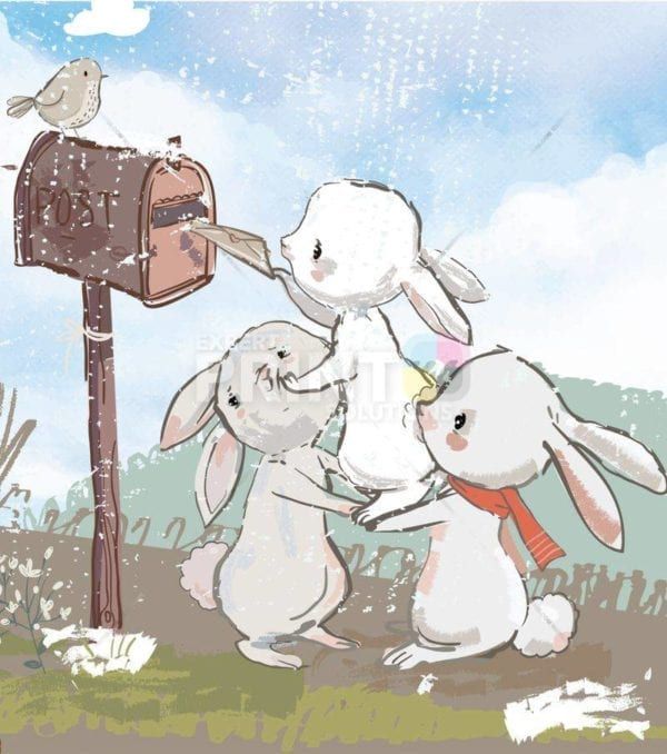 Bunnies and a Mailbox Garden Flag