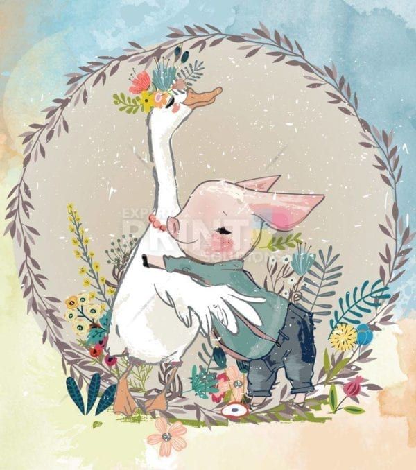 Piglet and White Goose Garden Flag