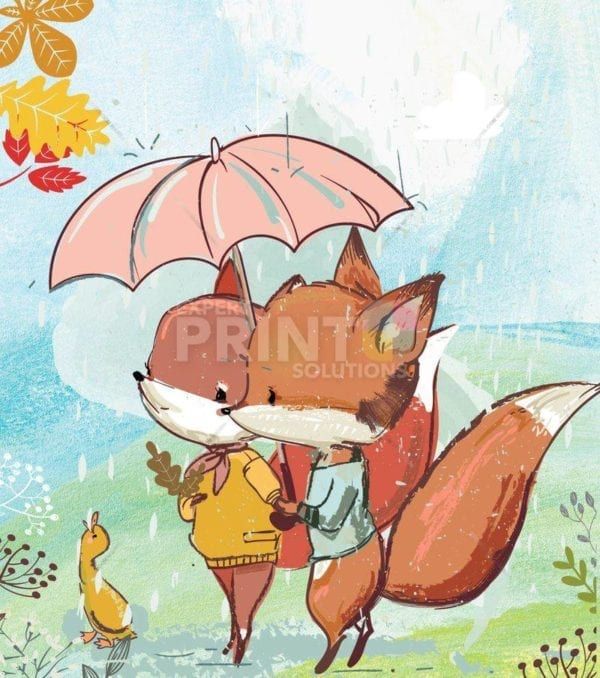 Fox Couple in the Rain Garden Flag