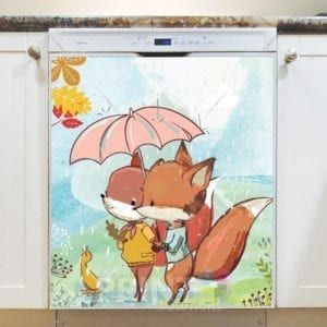 Fox Couple in the Rain Dishwasher Magnet