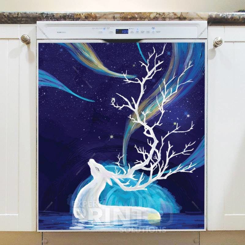 Deer and the Northern Light Dishwasher Magnet