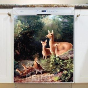 Forest Deer Family and Pheasants Dishwasher Magnet