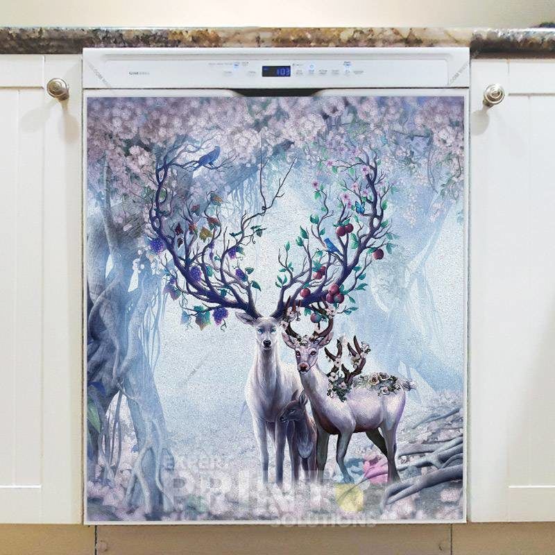 Flower Deer Family Dishwasher Magnet