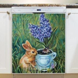 Cute Bunny and Purple Hyacinth Dishwasher Magnet