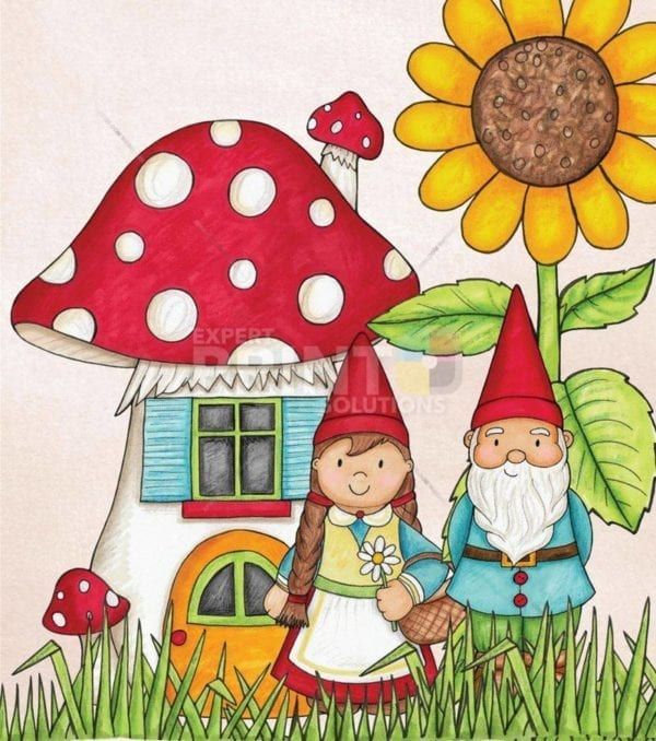 Cute Gnome Couple and Mushroom House Garden Flag
