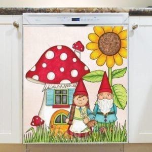 Cute Gnome Couple and Mushroom House Dishwasher Magnet