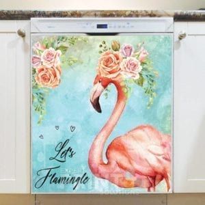 Pretty Flamingo with Roses Dishwasher Magnet