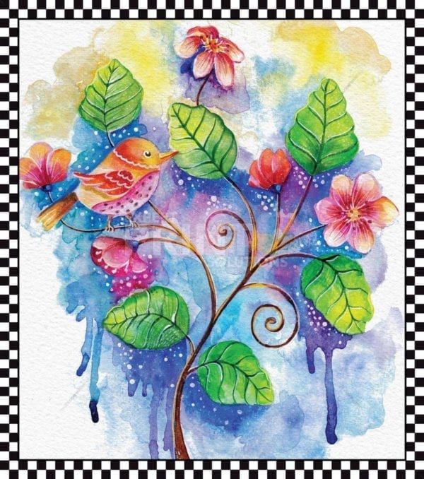 Colorful Folk Bird and Flowers Garden Flag