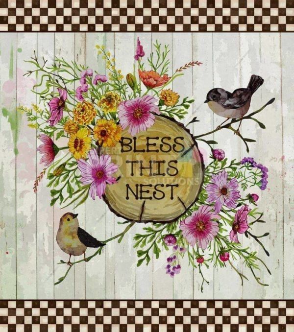 Bird Couple with Flowers and Wood Sign Garden Flag