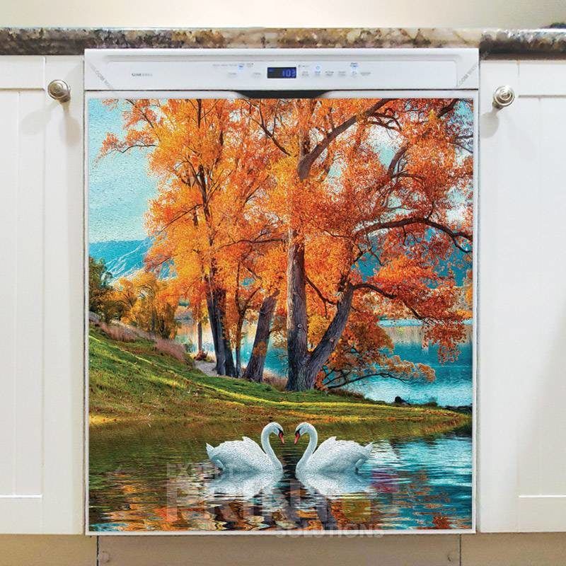 Autumn Lake and Swans Dishwasher Magnet