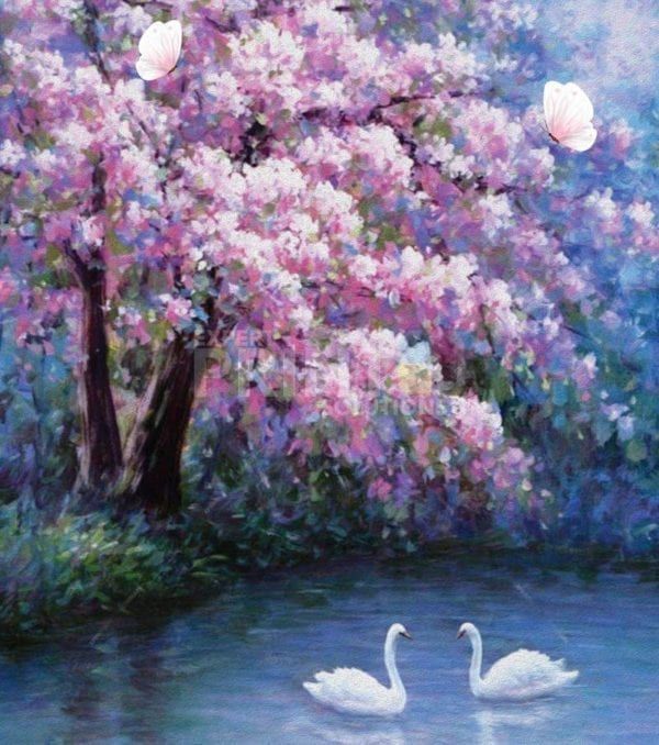 Cherry Tree and White Swans Garden Flag
