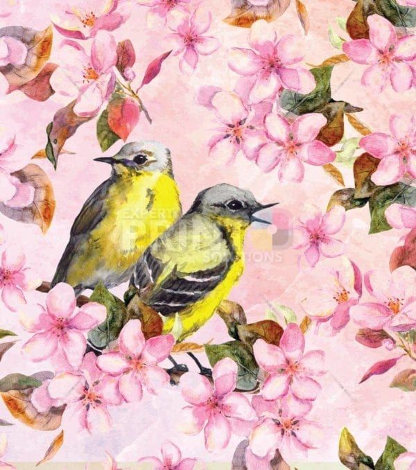 Bird Couple on a Sakura Tree Garden Flag