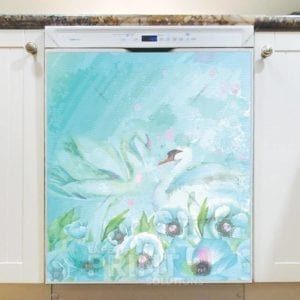 Romantic Swans and Blue Flowers Dishwasher Magnet