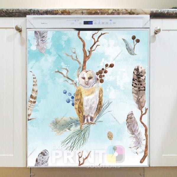 Beautiful Native Owl and Feathers Dishwasher Magnet