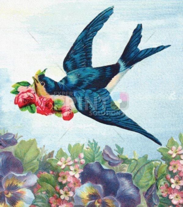 Vintage Swallow with Flowers Garden Flag