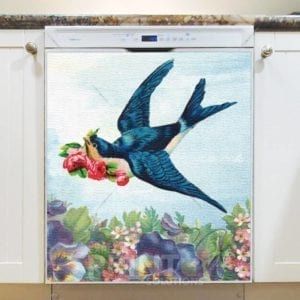 Vintage Swallow with Flowers Dishwasher Magnet