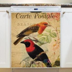 Vintage Carte Postale with Birds and Flowers #2 Dishwasher Magnet