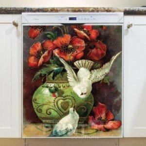 Victorian Poppy Bouquet and Doves Dishwasher Magnet
