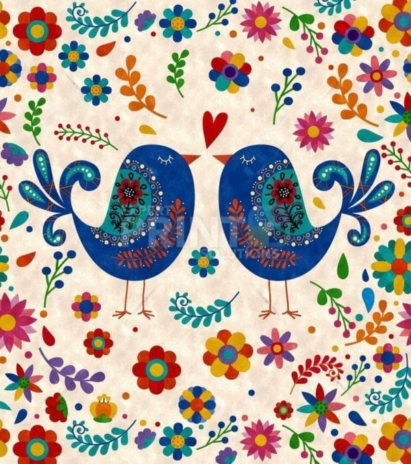 Bohemian Folk Art Pattern with a Birds and Flowers Garden Flag