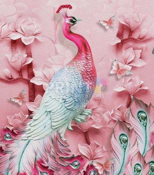 Pink and Blue Peacock Garden Flag