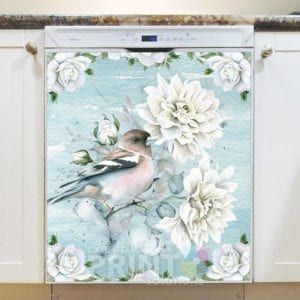 Cute Little Bird and White Flowers Dishwasher Magnet
